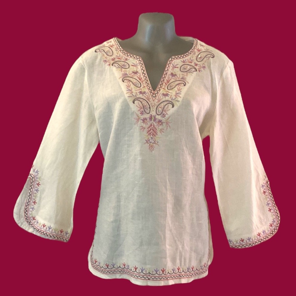 White linen top with beautiful embroidery